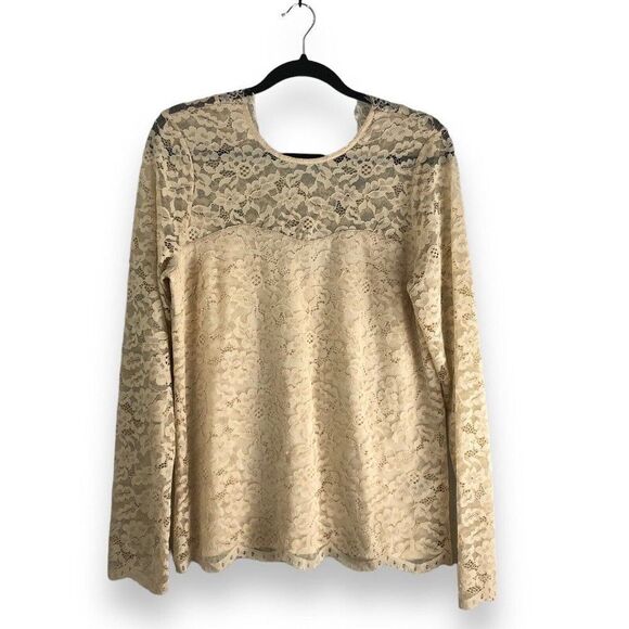 Red By BKE Size XL‎ Cream Floral Lace Semi Sheer Stretch Long Sleeve Shirt Lined - Picture 1 of 16